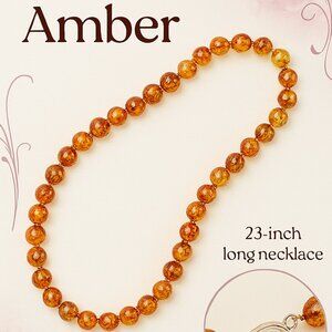 Natural Reddish/Golden Amber Vintage Graduated Beaded Necklace 23" long